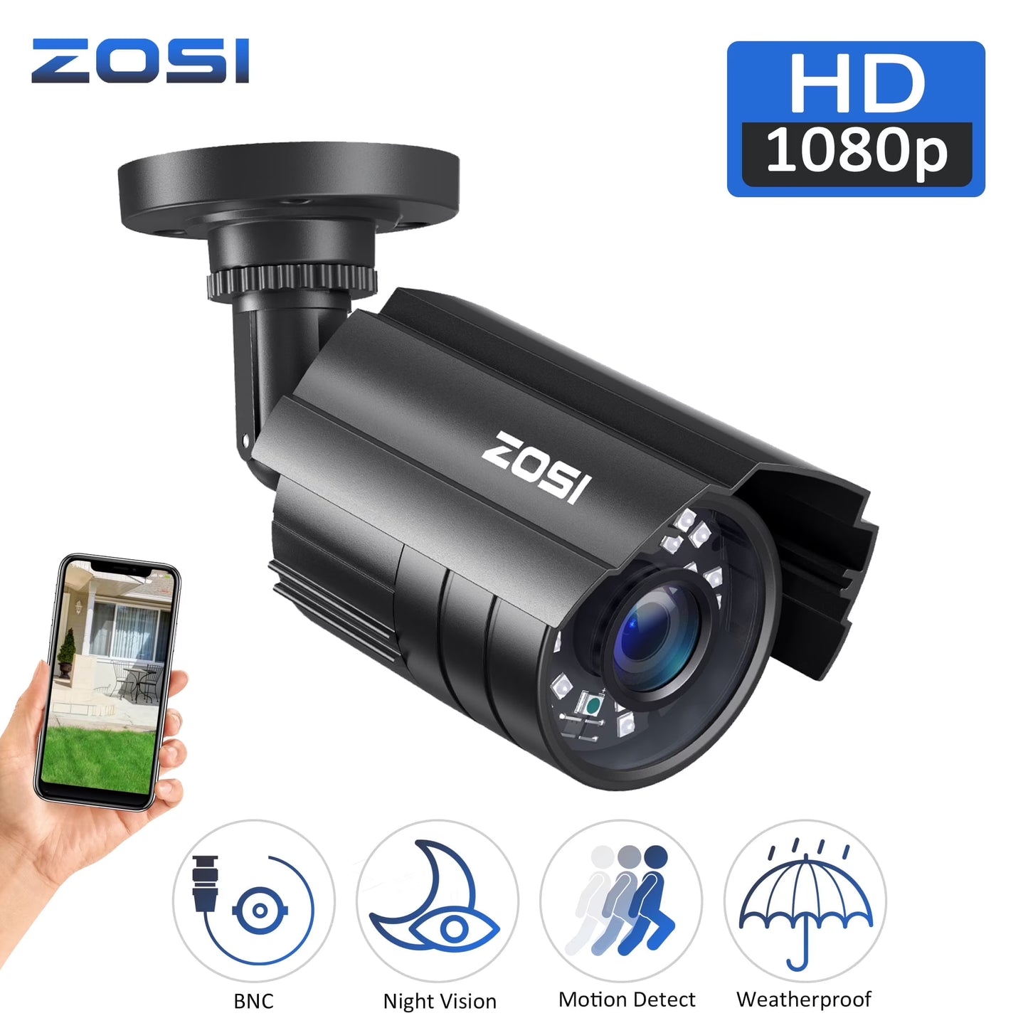 1080P HD TVI Security Camera,  4 in 1 Wired Security Camera for Home Office CCTV System Outdoor Bullet Camera with Night Vision